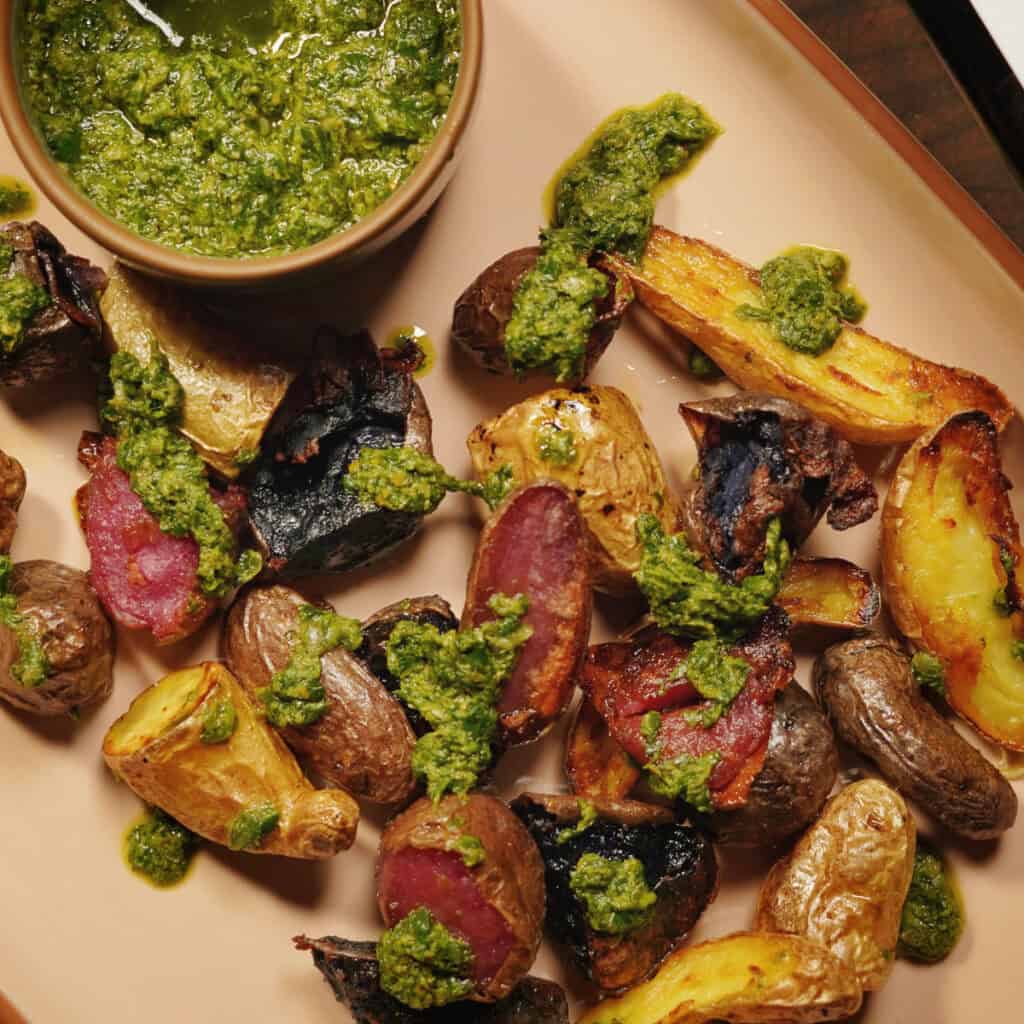 EVOO & Caper Salsa Verde Over Roasted Potatoes - This Guy Cooks