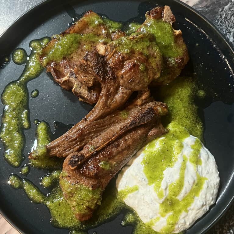 Lamb with Minted Labneh & Pesto