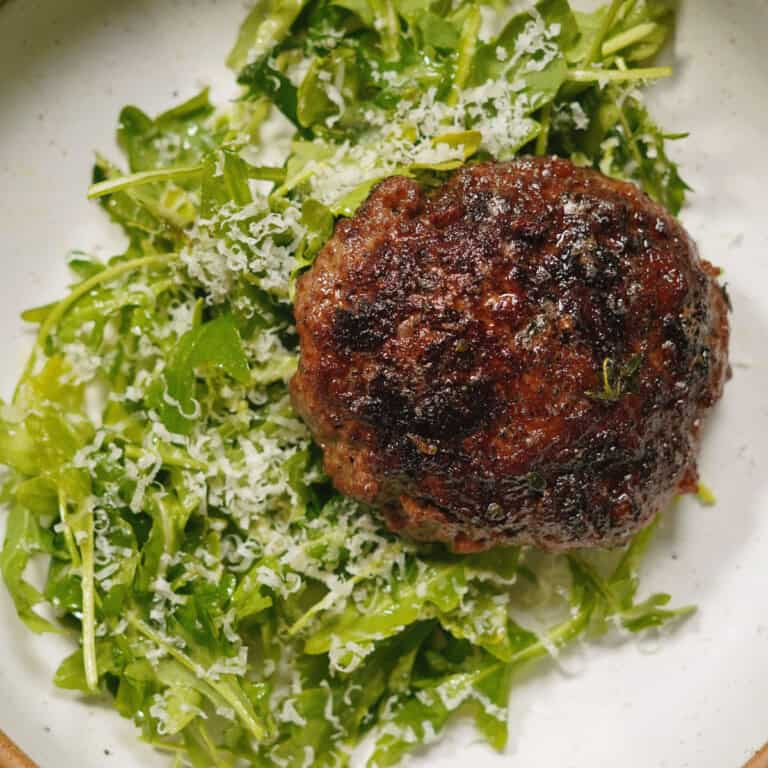 Thyme Butter-Basted Venison Patties with Arugula