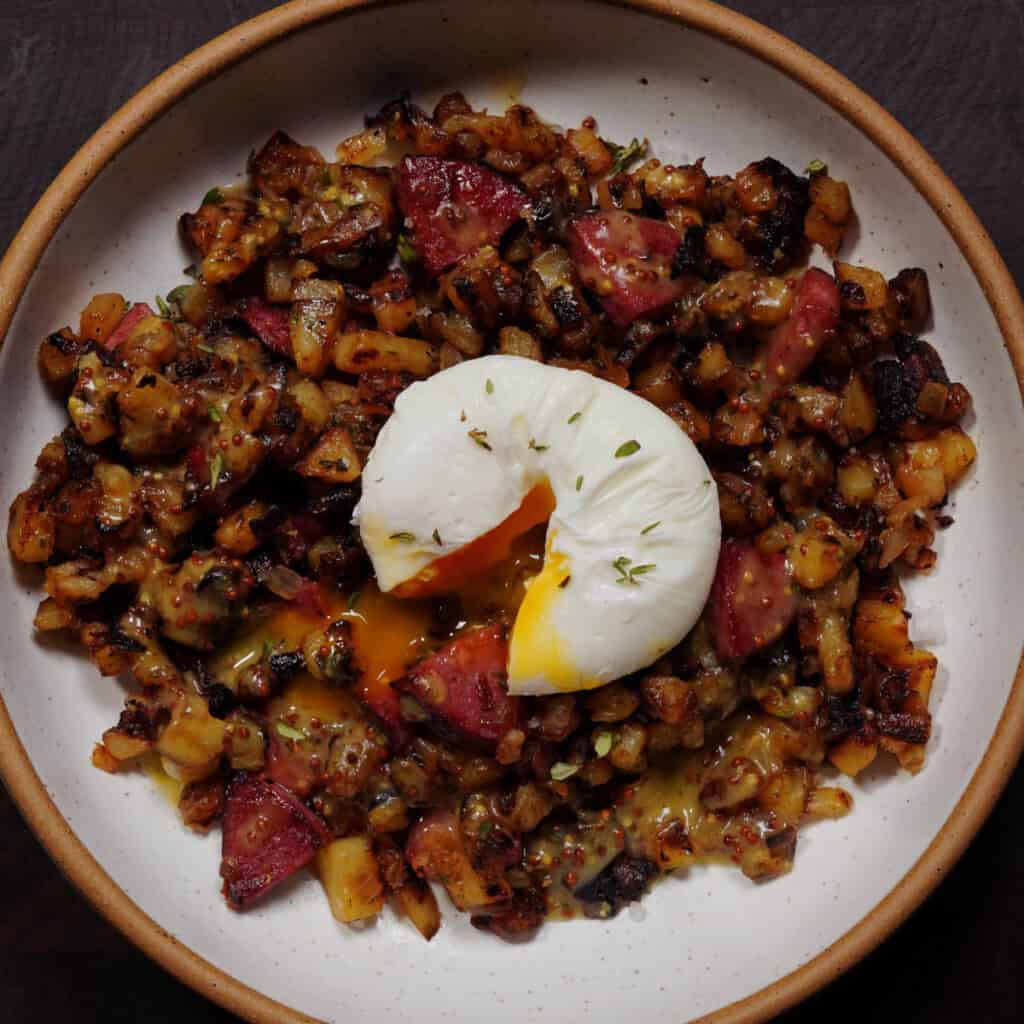 Summer Sausage Hash with Mustard Seed Vinaigrette