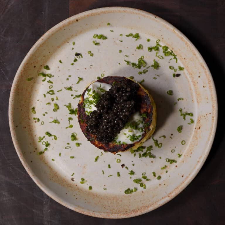 Caviar Potato Pancake with Egg Yolk Center