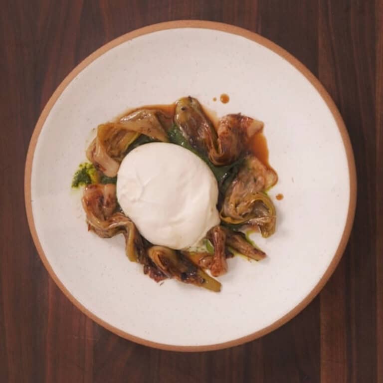 Braised Leeks with Burrata and Salsa Verde