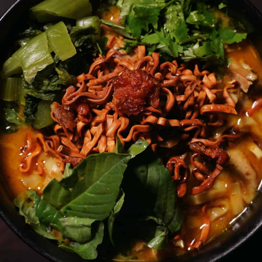 Authentic Khao Soi with Coconut Curry, Chicken, and Crispy Noodles