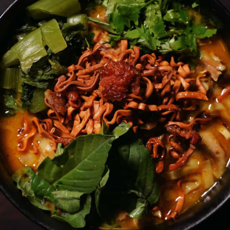 Authentic Khao Soi with Coconut Curry, Chicken, and Crispy Noodles