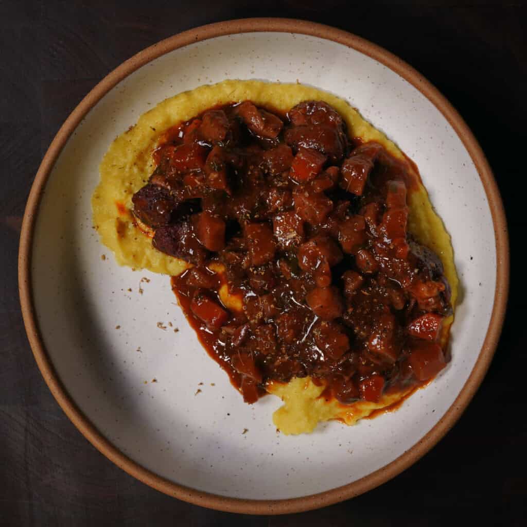 Venison Bourguignon with Root Vegetables & Red Wine Jus