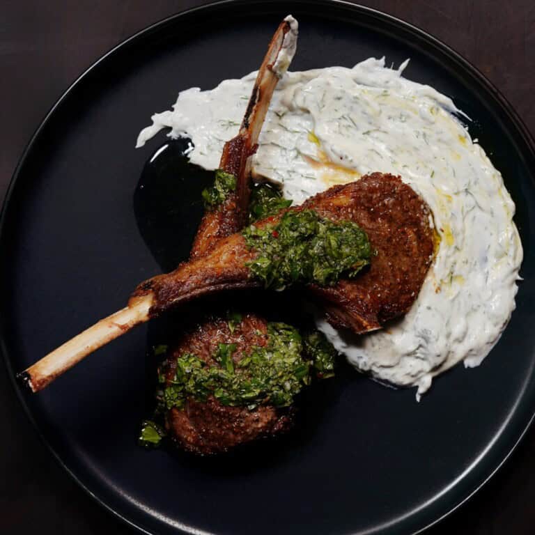 Air Fryer Lamb Chops with Mint Chimichurri