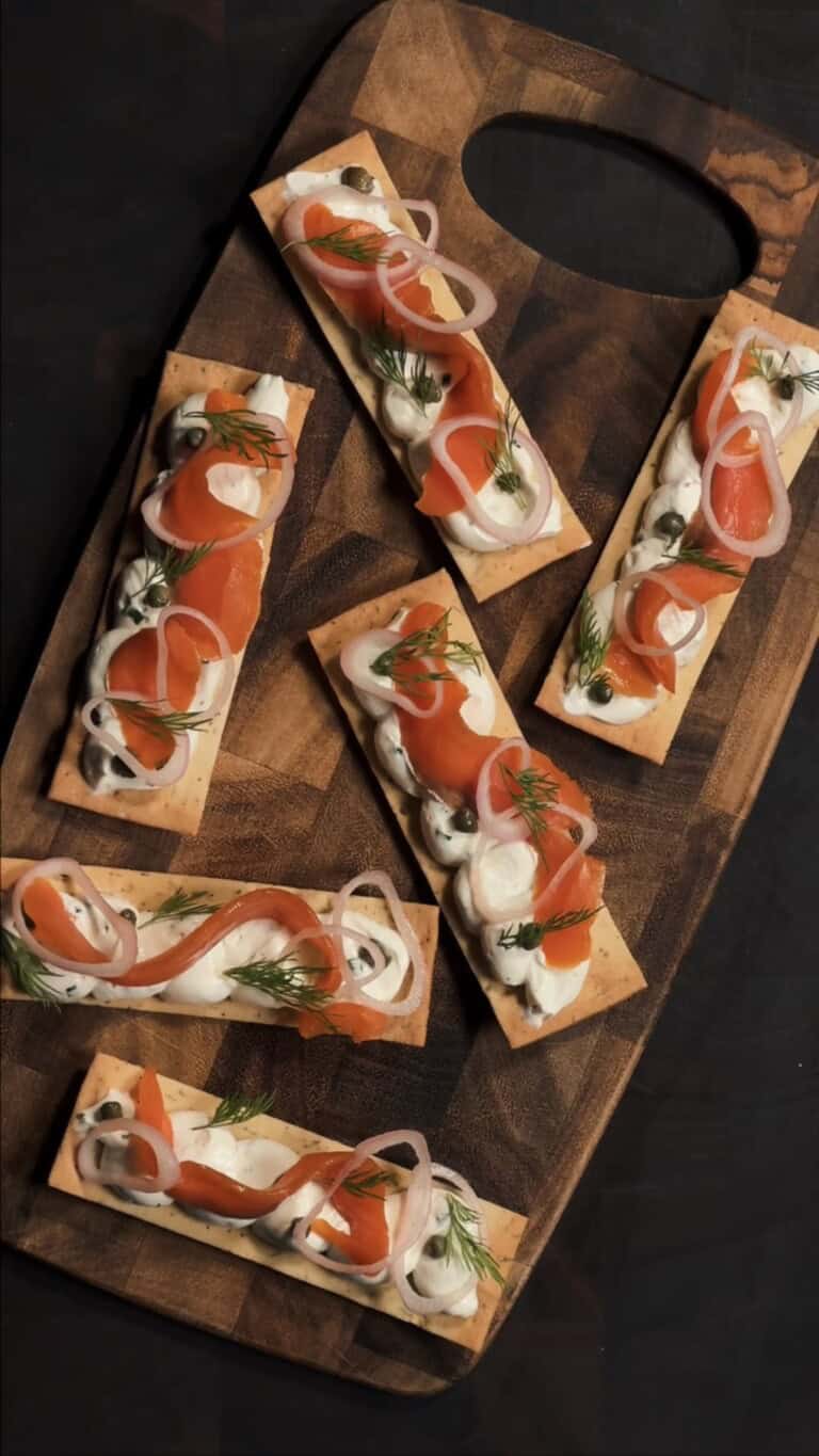 Smoked Salmon on Firehook Crackers w/ Whipped Chive Cream Cheese & Pickled Shallot