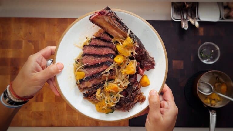 Beef Chuletón with Peach Sauce