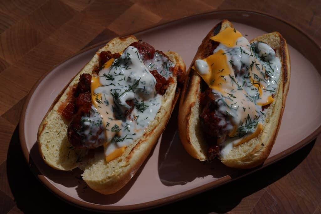 Chili Cheese Dogs with Venison Boudin Blanc